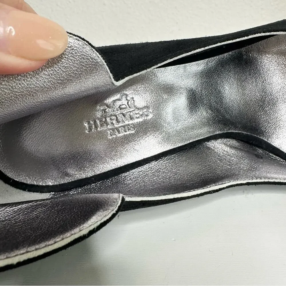 HERMES Victoire 90 Pumps Black Suede Heels Size 37 - Picture 9 of 11